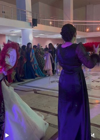 Siyah saten Uzun Kollu Abiye Elbise - Görsel 6