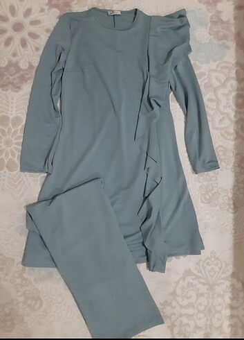 Mint yesili tessettur tunik pantolon takimi