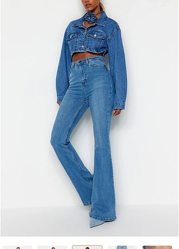 Trendyol & Milla Yüksek bel İspanyol paça pantolon flare Jean 