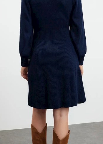 Lacivert Örgü Midi Kadın Elbise - Görsel 3