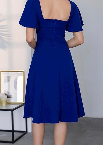 Mavi Midi Modern Klasik Elbise - Görsel 4