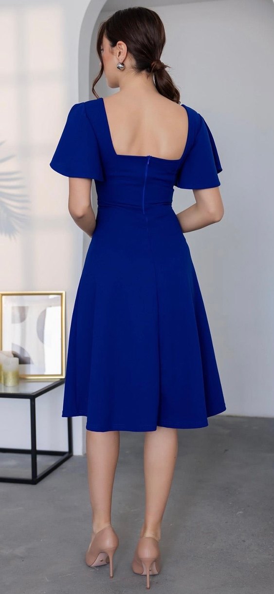 Mavi Midi Modern Klasik Elbise - Görsel 4