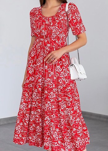 Kırmızı Pilili Bohem Elbise - Görsel 2