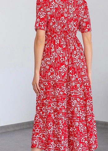 Kırmızı Pilili Bohem Elbise - Görsel 3