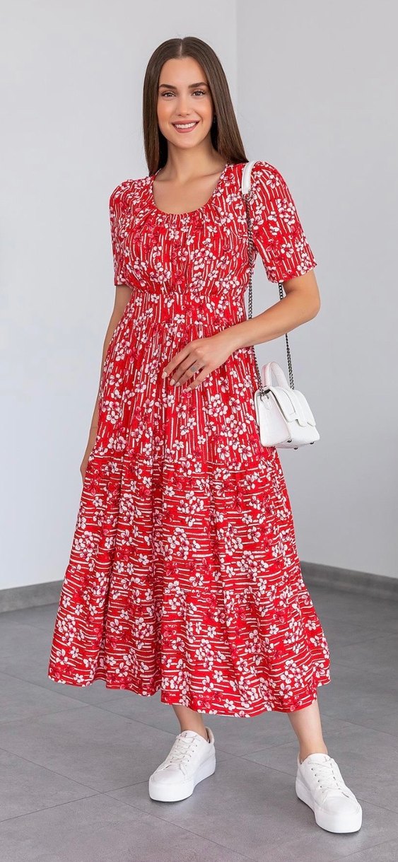 Kırmızı Pilili Bohem Elbise - Görsel 2