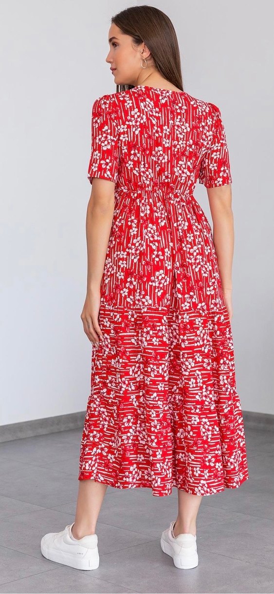 Kırmızı Pilili Bohem Elbise - Görsel 3