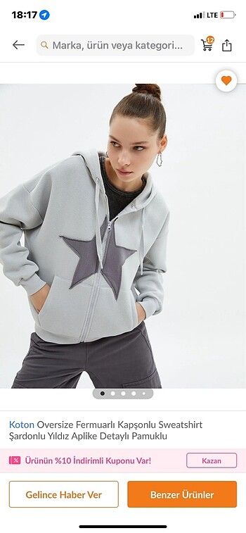YILDIZ DESEN FERMUARLI SWEAT