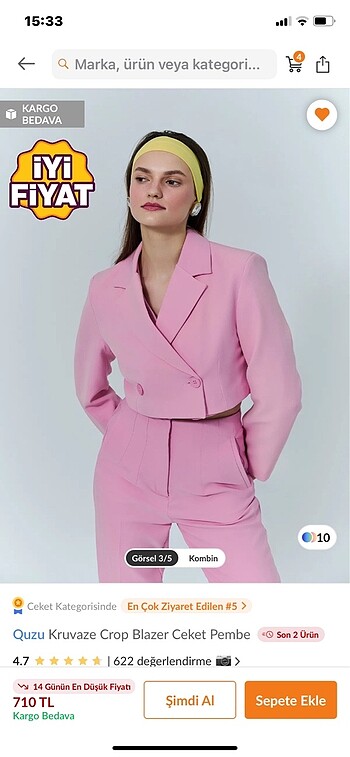 Crop pembe blazer ceket