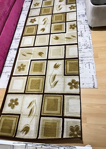 Kahverengi Kareli Çiçek Desenli Halı - Görsel 3