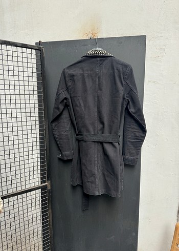 Diğer Siyah Kuşaklı Kadın Kot Ceket zımbalı trençkot