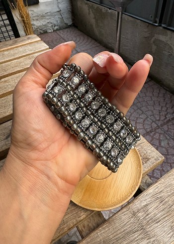 Diğer Gri Boncuklu lastikli taşlı Bohem Yılan Desenli Bileklik