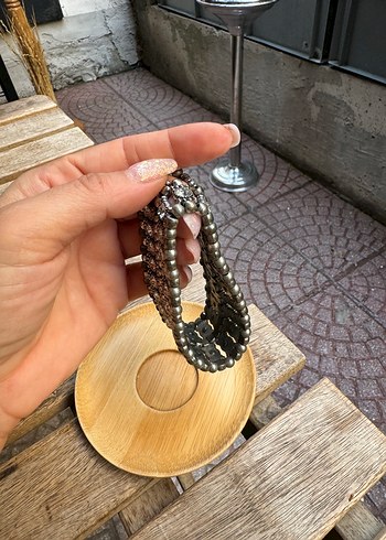  Beden gri Renk Gri Boncuklu lastikli taşlı Bohem Yılan Desenli Bileklik