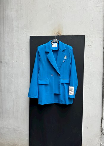 Düğmeli Mavi Kadın Blazer Ceket