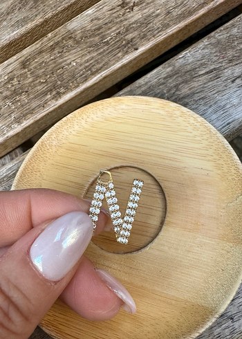 Taşlı N Harf kolye ucu - Görsel 2