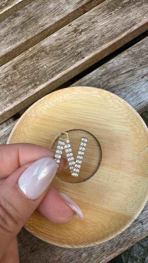 Taşlı N Harf kolye ucu - Görsel 2