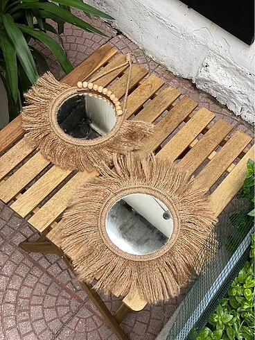 İkili takım bohem el işi dekoratif handmade ayna