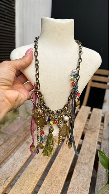 Diğer Etnik el işi handmade vintage zincir taşlı kolye