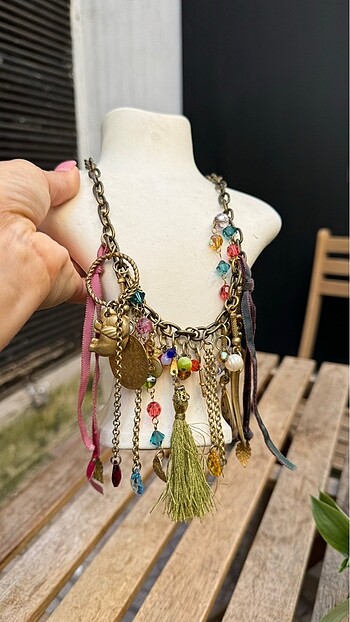 Beden Etnik el işi handmade vintage zincir taşlı kolye