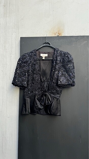 Pullu payet payetli vintage yarım kollu bluz