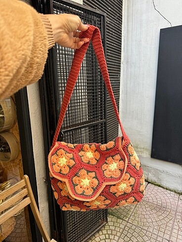 Beden bordo Renk El işi örgü handmade çanta