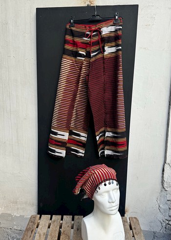 Bordo Piliseli Bohem Geniş Paça Kumaş Pantolon Yöresel