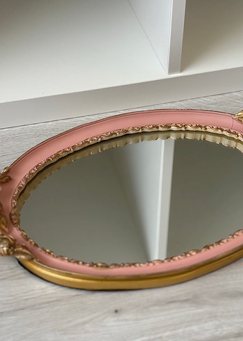 Diğer Pembe Pastel Oval Dekoratif Ayna Tepsi