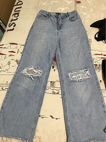 34 Beden mavi Renk Trendyolmilla diz yırtıl wide leg jean