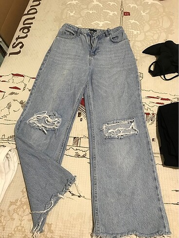 34 Beden Trendyolmilla diz yırtıl wide leg jean