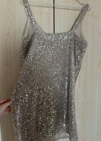 Zara Gri V Yakalı Payetli Mini Elbise - Görsel 2