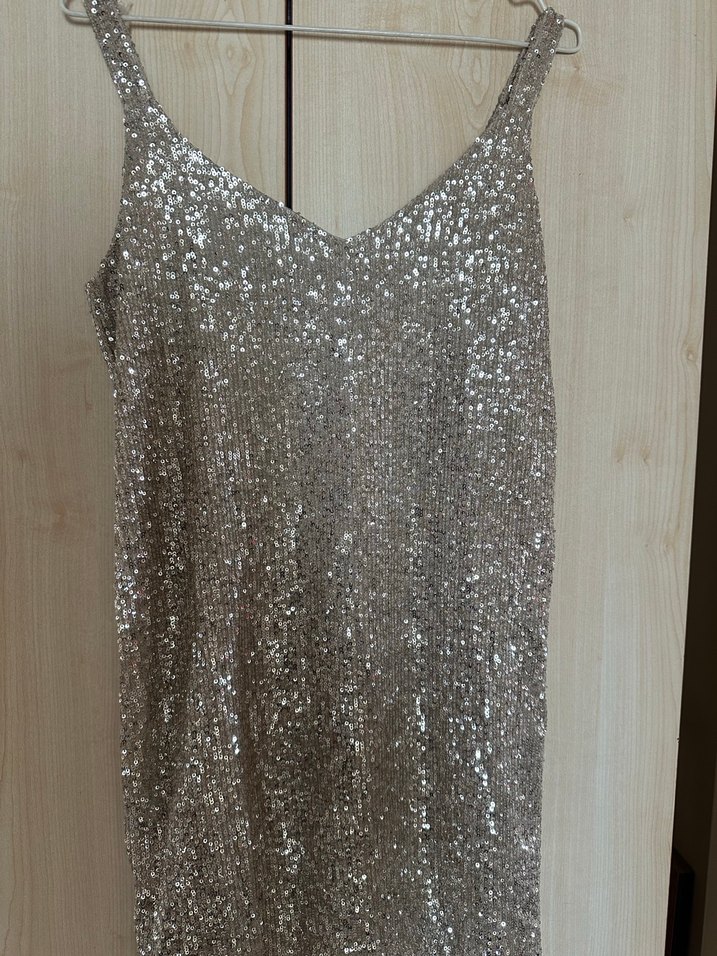 Zara Gri V Yakalı Payetli Mini Elbise - Görsel 5