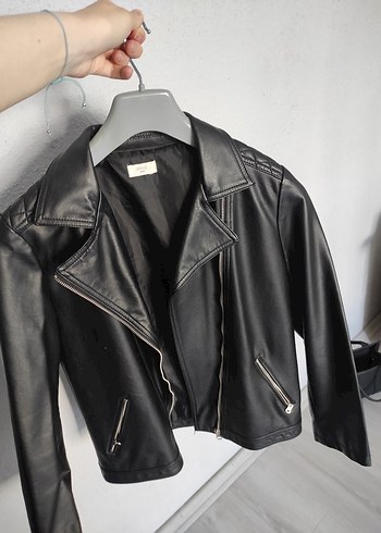 13-14 Yaş Beden siyah Renk Mango Siyah Deri Biker Ceket