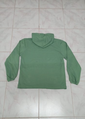m Beden Renkli Baskılı Kapüşonlu Yeşil Kadın Sweatshirt