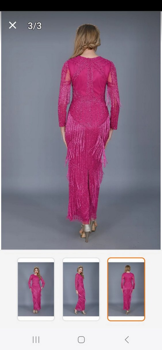 Pembe Uzun Kollu Drapeli Abiye Elbise - Görsel 3