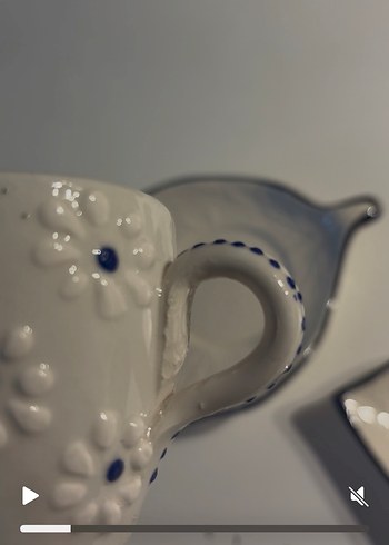 Beyaz Çiçek Desenli 2'li Fincan ve Tabak Seti - Görsel 4