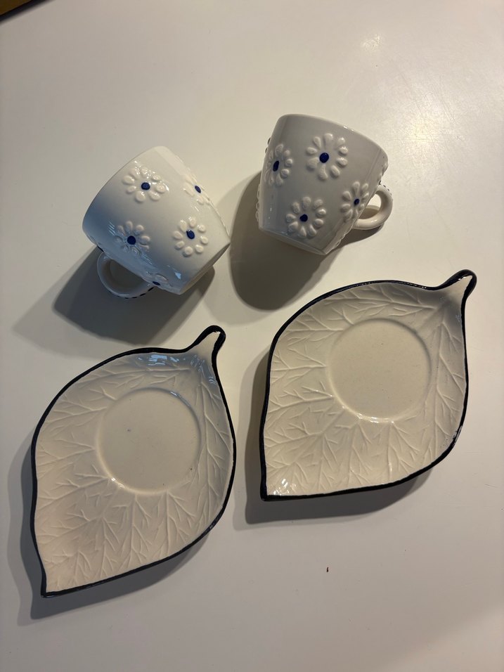 Beyaz Çiçek Desenli 2'li Fincan ve Tabak Seti - Görsel 5