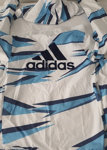 Mavi Baskılı Adidas Erkek Yağmurluk