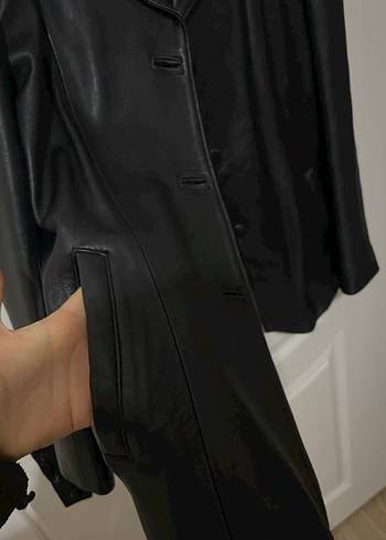 Düğmeli Siyah Deri Kadın Ceket - Görsel 3