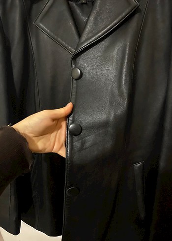 Düğmeli Siyah Deri Kadın Ceket - Görsel 4