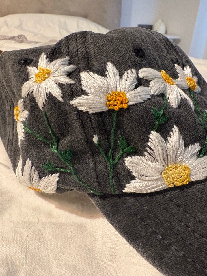 Çiçek işlemeli Gri Bohem tasarım Şapka - Görsel 4