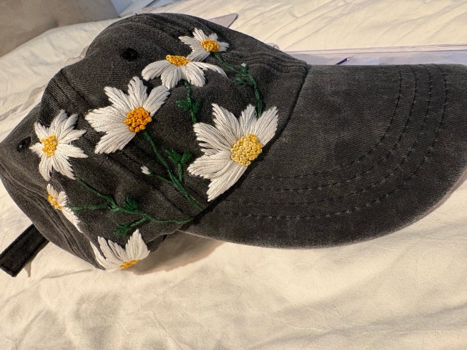 Çiçek işlemeli Gri Bohem tasarım Şapka - Görsel 2