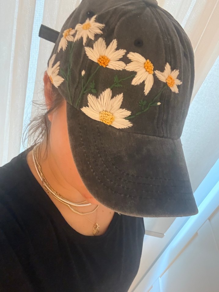 Çiçek işlemeli Gri Bohem tasarım Şapka - Görsel 3