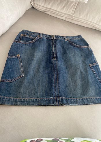 Düğmeli Mavi Denim Midi Etek - Görsel 5