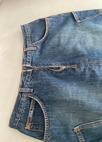 Düğmeli Mavi Denim Midi Etek - Görsel 3