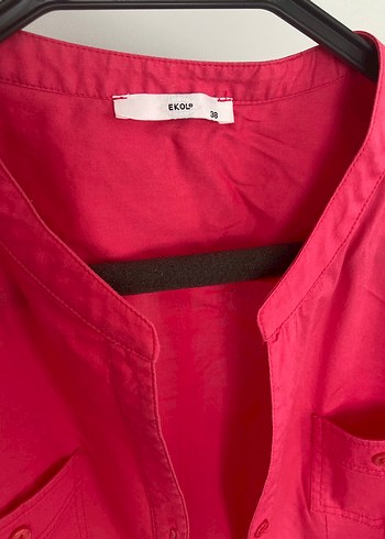 Düğmeli Pembe Kısa Kollu Pamuklu Gömlek - Görsel 3