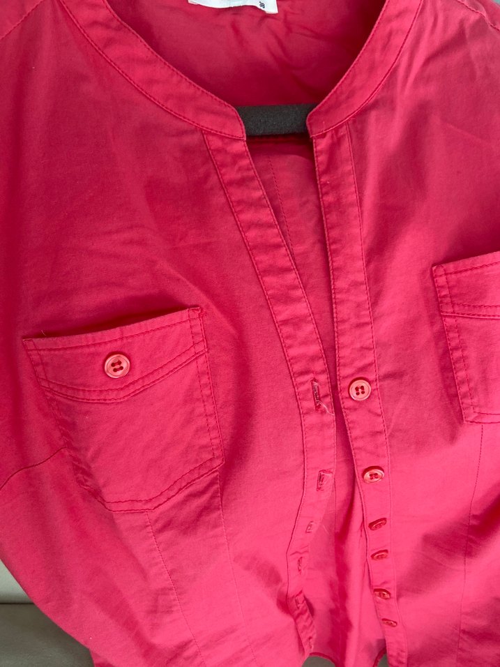 Düğmeli Pembe Kısa Kollu Pamuklu Gömlek - Görsel 4