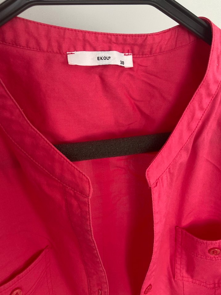 Düğmeli Pembe Kısa Kollu Pamuklu Gömlek - Görsel 3