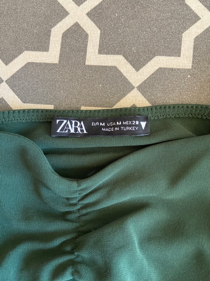 Drapeli V Yakalı Yeşil Kadın Bluz - Görsel 5