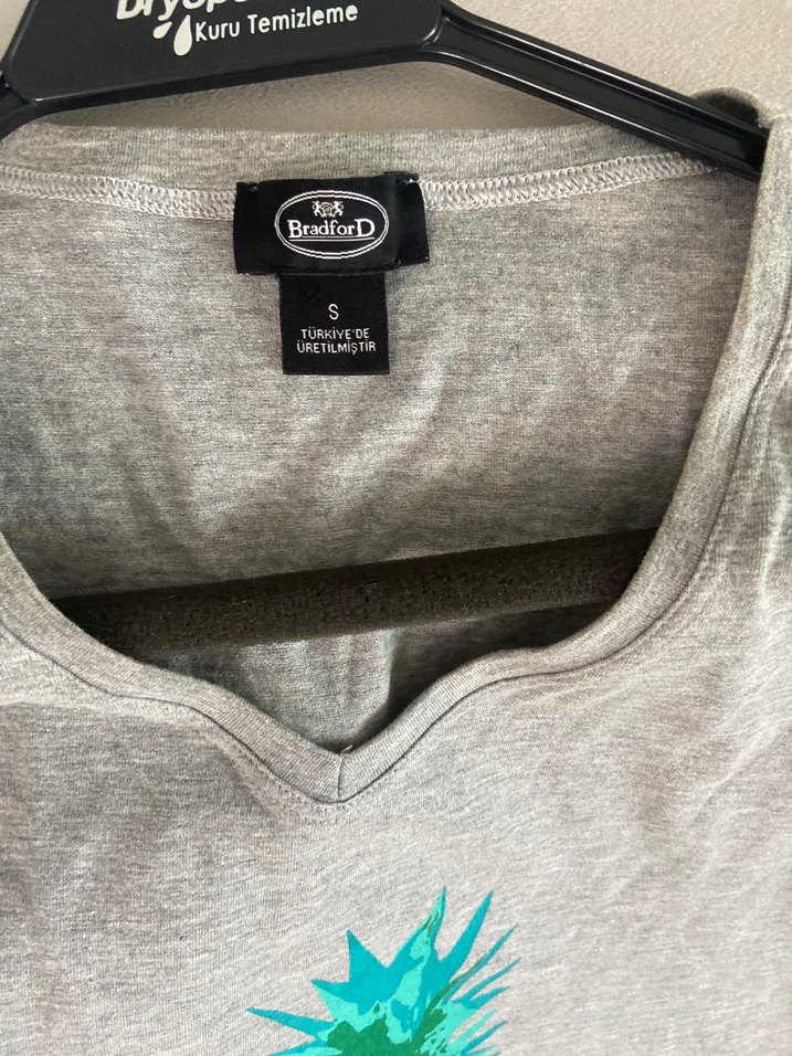 Gri V Yakalı Ananas Baskılı Kadın elbise - Görsel 4