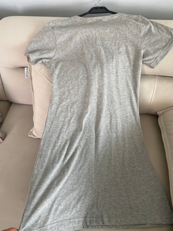 Gri V Yakalı Ananas Baskılı Kadın elbise - Görsel 5