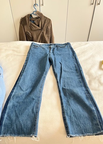 40 Beden Kadın Mavi Bol Kesim Denim Jean